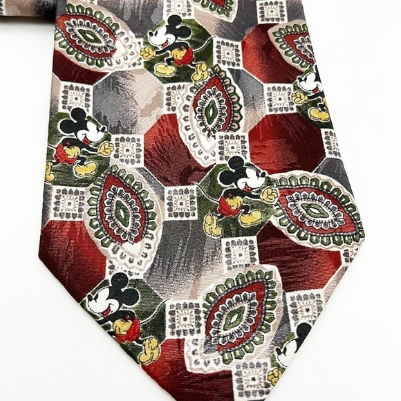 Vintage Mickey Unlimited Disney Mickey Mouse Necktie Paisley‎ Cartoon Red Gray - Picture 3 of 4